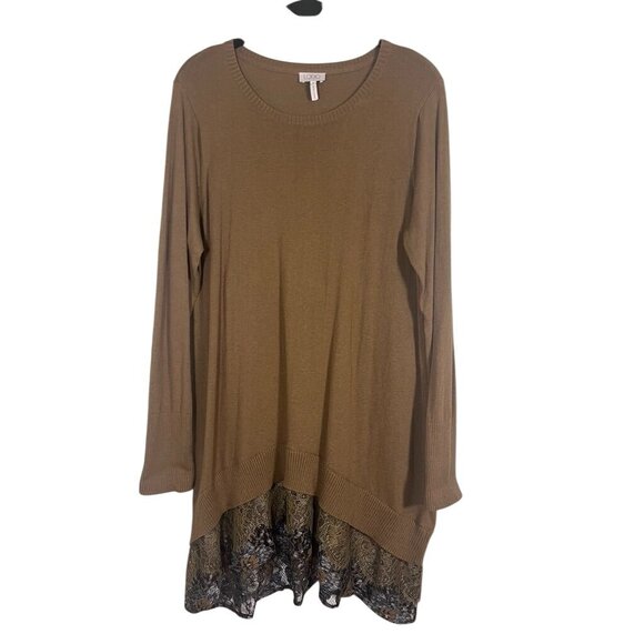 Logo Sweater Women M Brown Tunic Floral Lace Boho Western Hippie Cashmere Soft - Picture 1 of 10